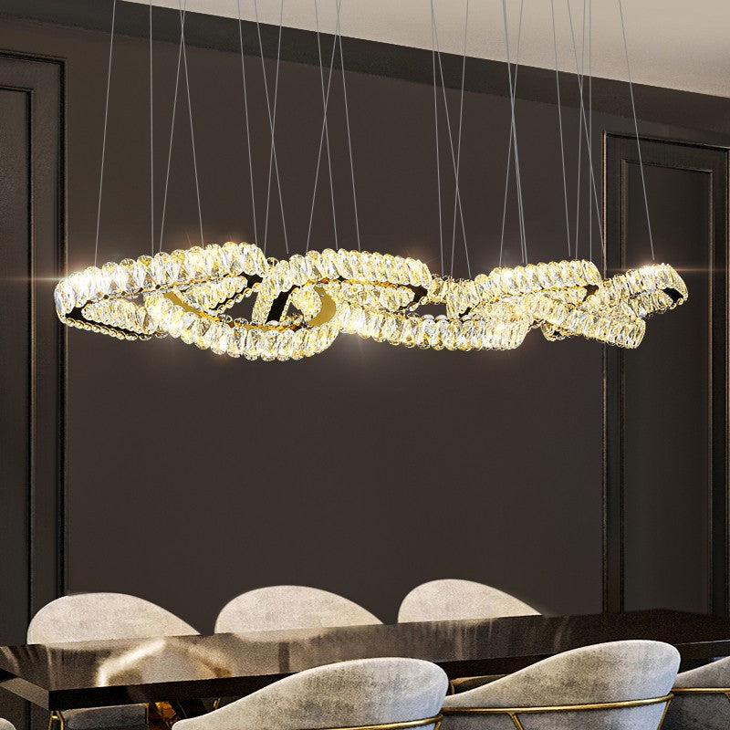 Light luxury crystal chandelier 2023 intelligent design sense creative circular living room lamp modern villa restaurant bar lamp