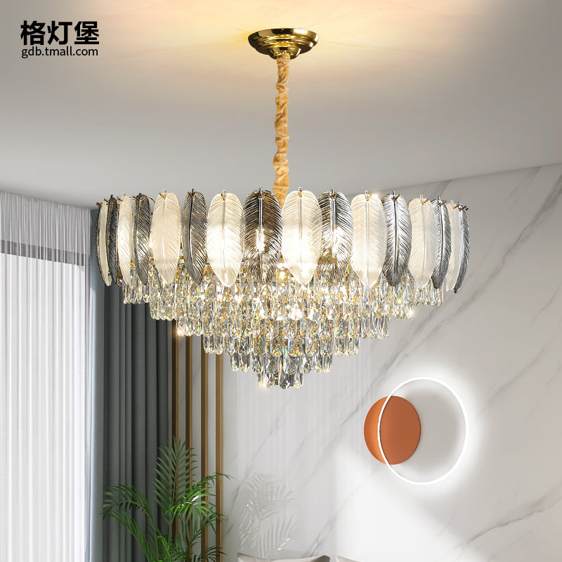 Post-modern luxury crystal chandelier simple round living room bedroom dining room lamp Nordic style high-end light luxury lamps