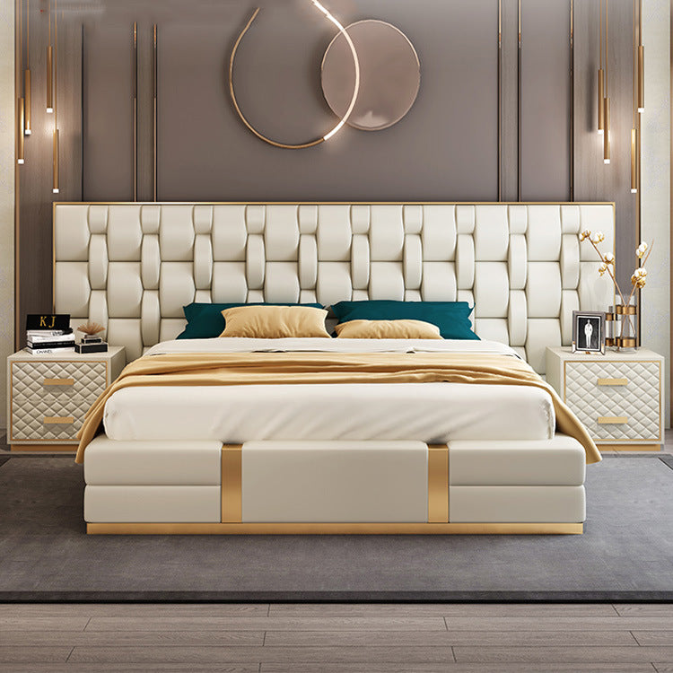 Italian luxury leather bed Post-modern Hong Kong-style king master bed Double leather bed American modern leather bed