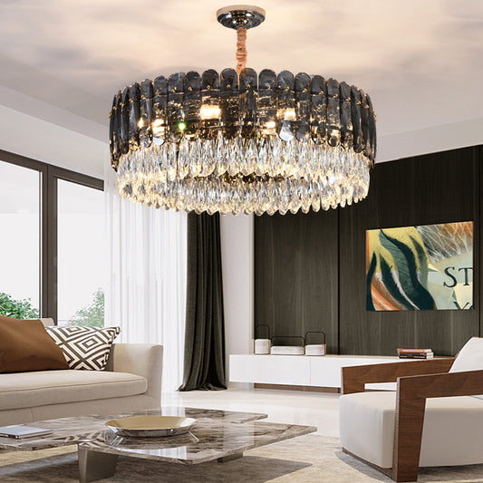 All copper K9 crystal chandelier, post-modern atmosphere, luxurious living room and dining room, light luxury 2023 light luxury villa model room