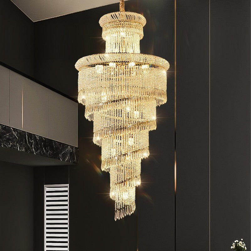 Duplex building large chandelier in the air, empty, high-rise loft, modern light luxury crystal lamp, duplex villa living room lamp