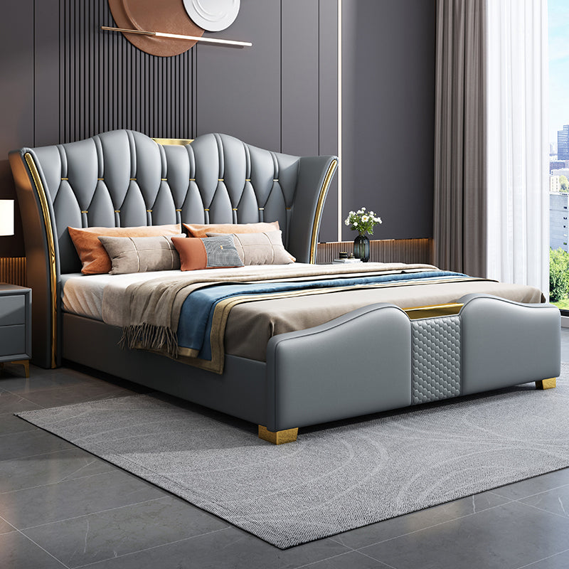 Italian light luxury leather bed bedroom double bed modern simple master bed soft bag storage wedding bed