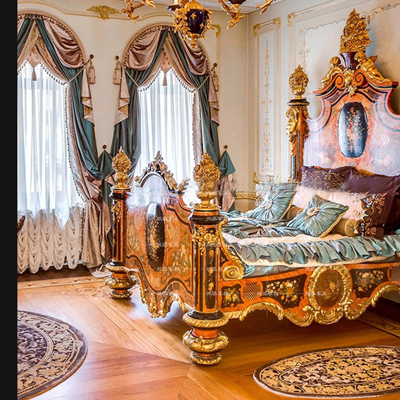 High-end customized villa luxury art painting European palace solid wood carved bed French princess bed noble wedding bed
