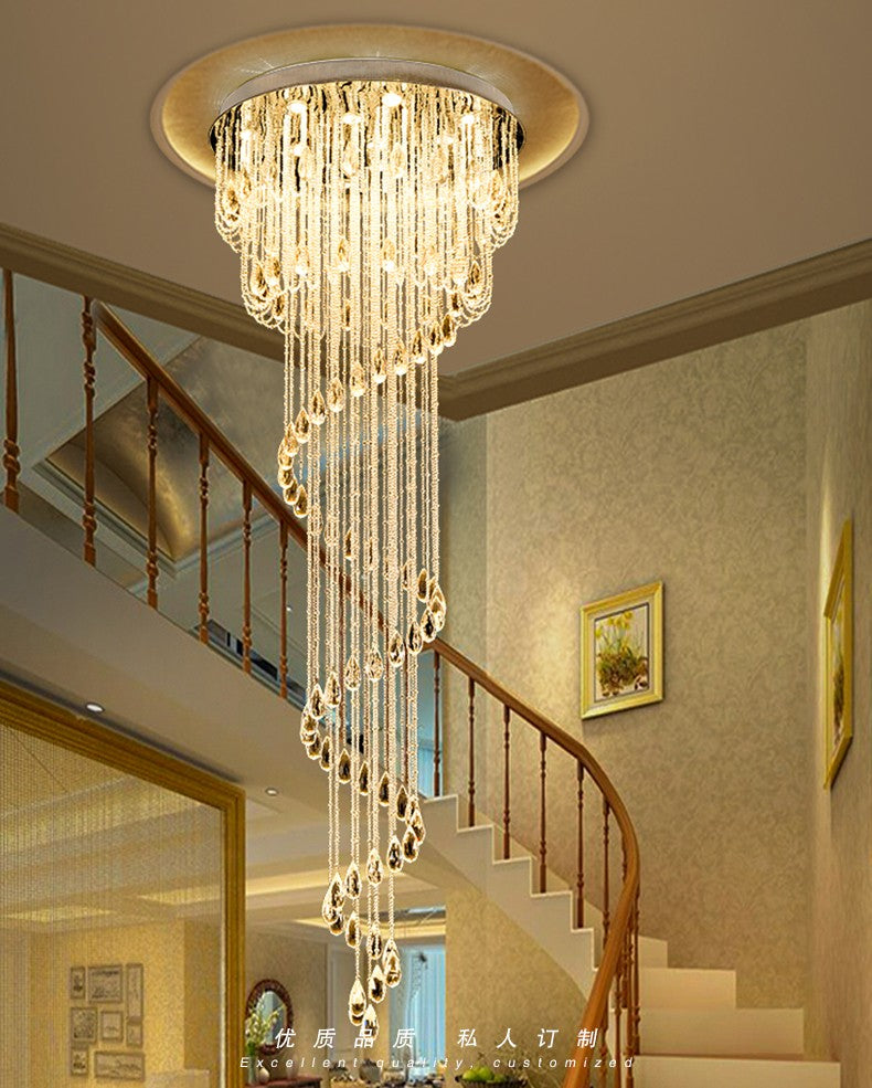 Stair chandelier Duplex building Revolving villa duplex living room stair light long modern minimalist crystal chandelier
