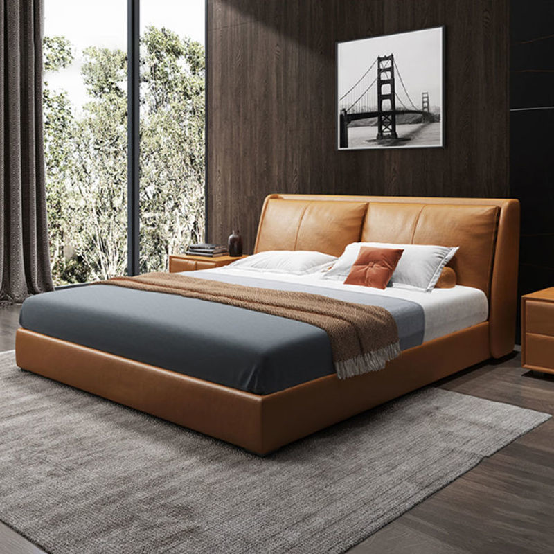 Italian leather bed leather bed double bed 1.8m minimalist 1.5m light luxury leather bed modern simple soft bed