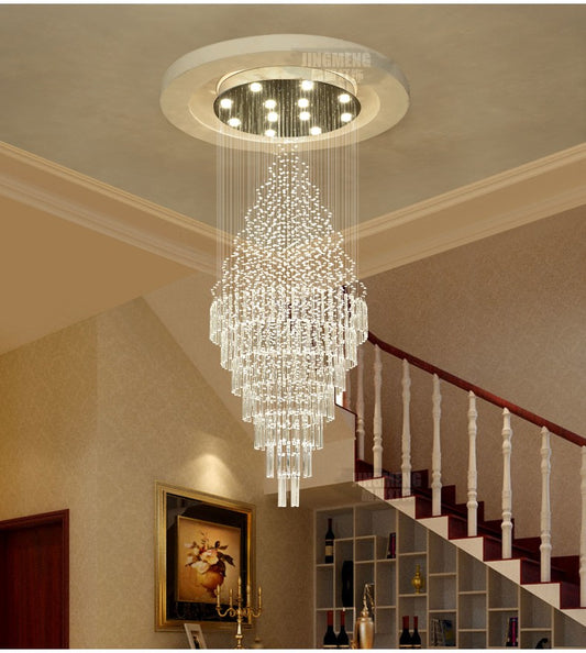 Duplex building large chandelier modern light luxury empty living room crystal villa loft rotating hollow stairwell long chandelier