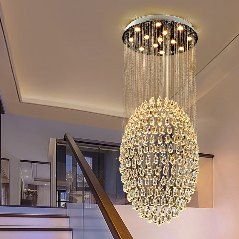 Stair chandelier revolving stair light long chandelier modern minimalist duplex villa building middle floor large living room crystal chandelier