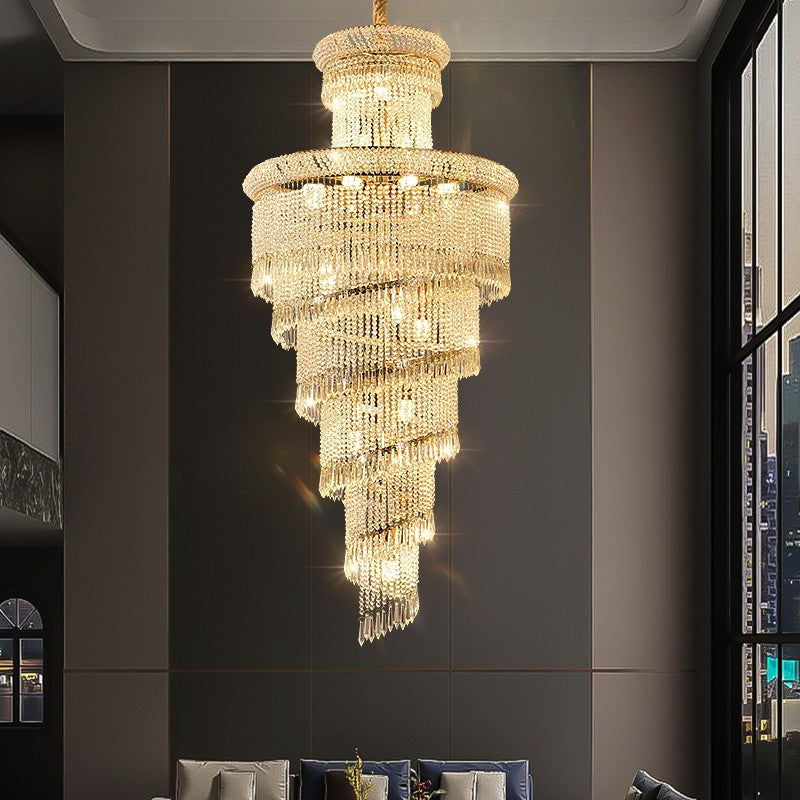 Duplex building large chandelier in the air, empty, high-rise loft, modern light luxury crystal lamp, duplex villa living room lamp