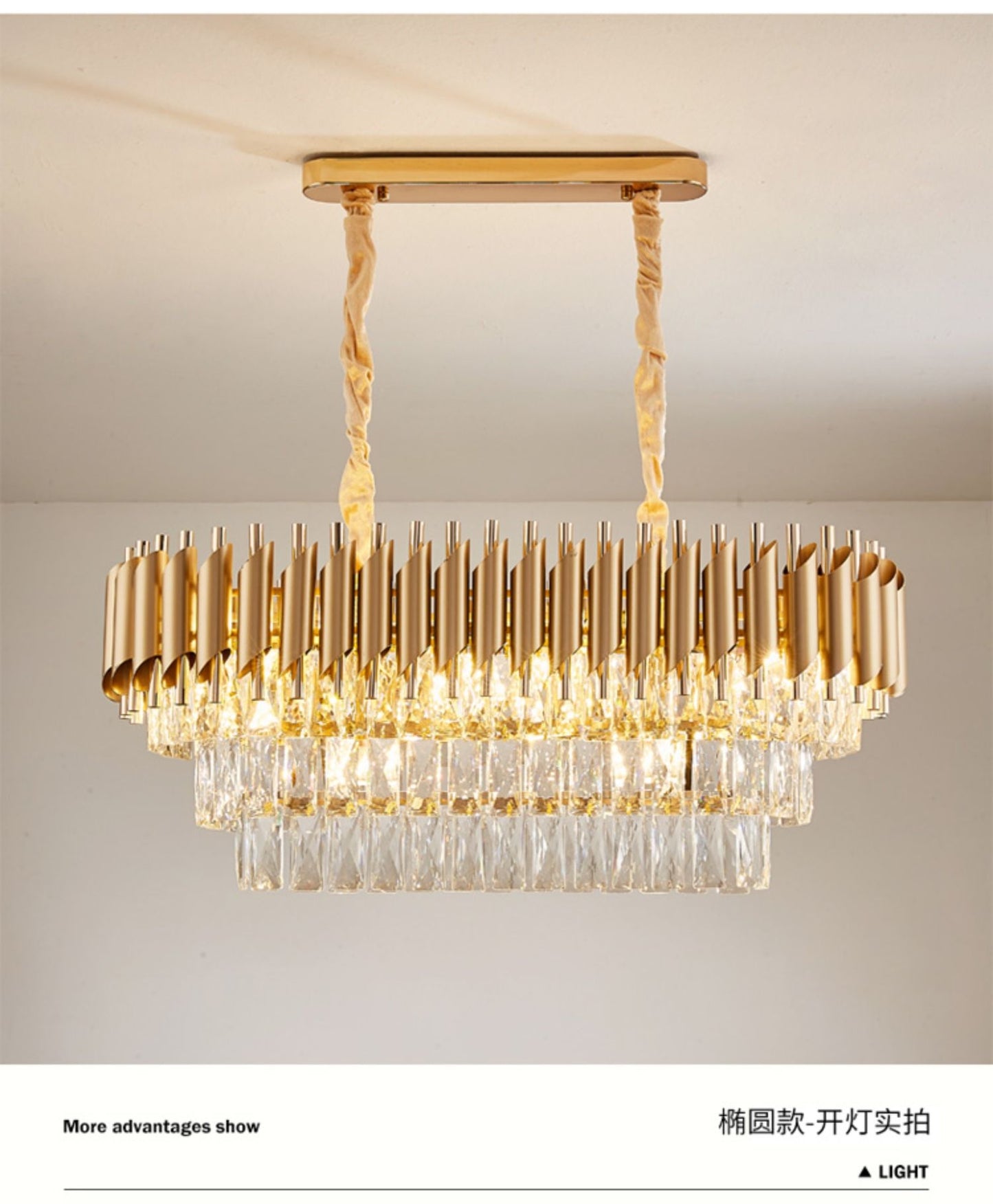 Light luxury crystal chandelier golden oval restaurant bar lamp bedroom luxury simple atmosphere living room lamp black