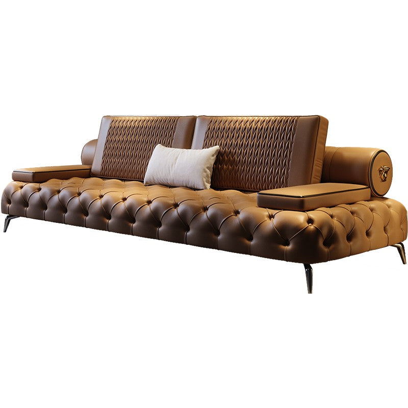 Minimalist master Italian light luxury leather sofa top layer cowhide modern minimalist inline sofa four-seater living room