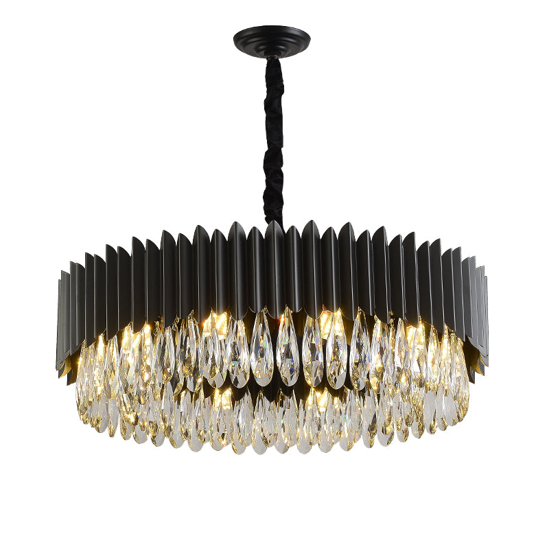 Light luxury crystal chandelier round living room lamp golden bedroom lamp modern minimalist black oval dining table chandelier