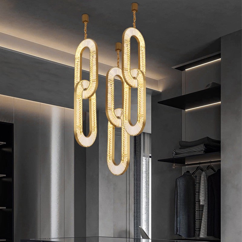 Post-modern light luxury crystal chandelier restaurant lamp designer style interlocking hotel front desk bar custom-made lamps