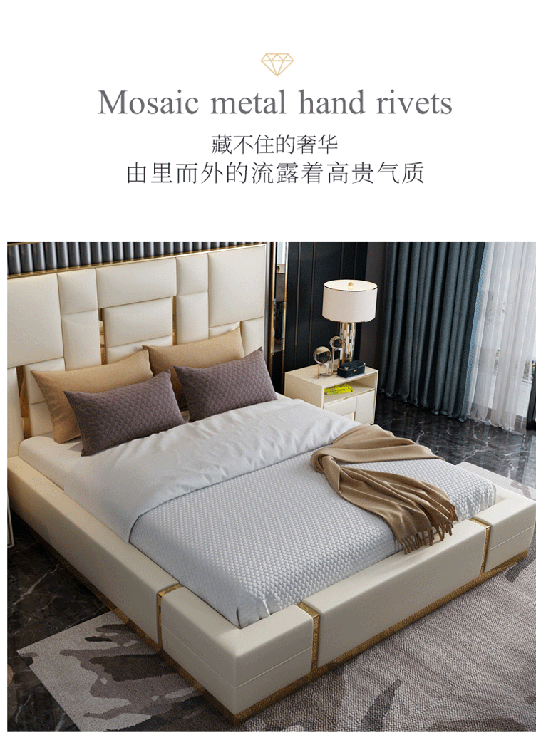 Hong Kong-style luxury ins leather bed Simple Italian soft bed American modern storage meter double master wedding bed