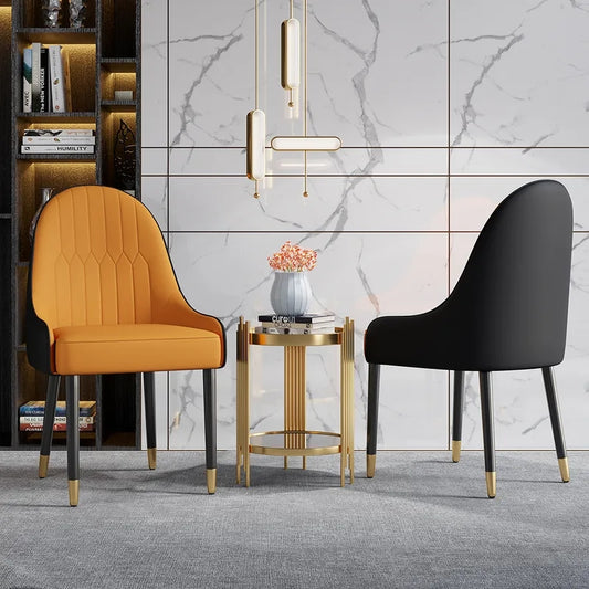 Modern PU Leather (Set of 2) Dining Chairs in Orange & Black with Metal Legs