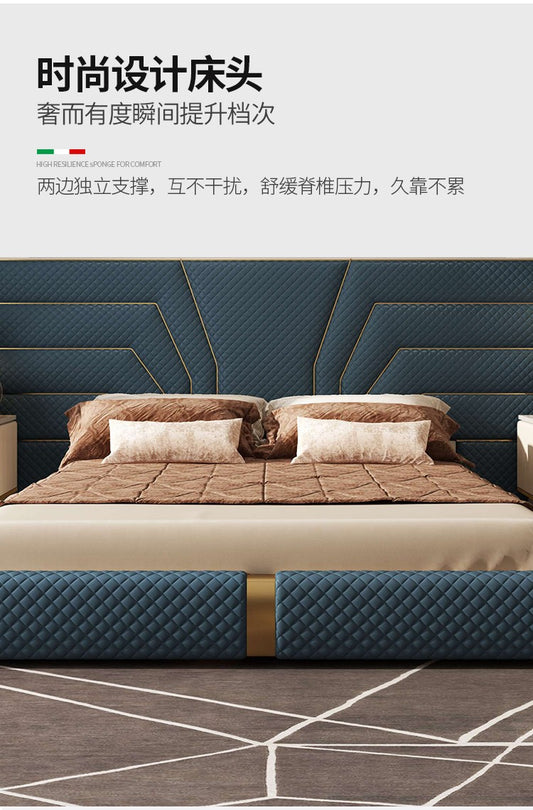 Postmodern light luxury leather bed double bed 1.8m wedding bed master bedroom large leather bed soft bed designer villa furniture