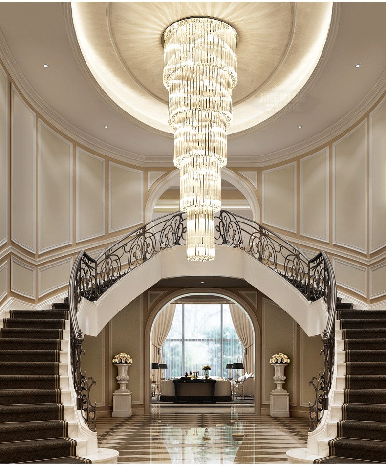 Duplex staircase chandelier stairwell crystal lamp long chandelier modern minimalist retest luxury villa living room large chandelier