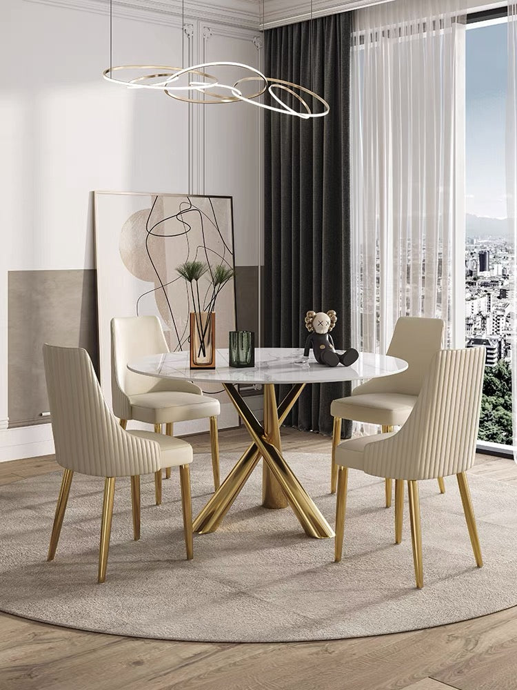 Contemporary design dining table faux marble with chrome/ gold stainless steel base