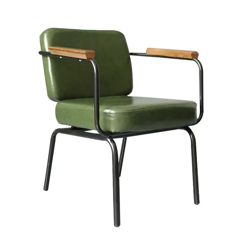 Modern Green Faux Leather Dining Chair With Arm Set of 2 Metal in Black
