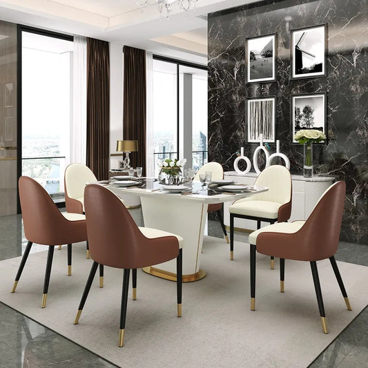 Modern Beige & Brown Faux Leather Upholstered Dining Chair (Set of 2)