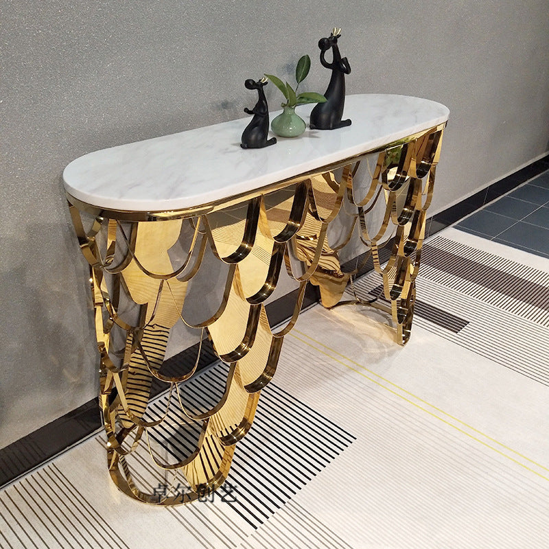 Marble Top Console Table with Mermaid Frame, Gold
