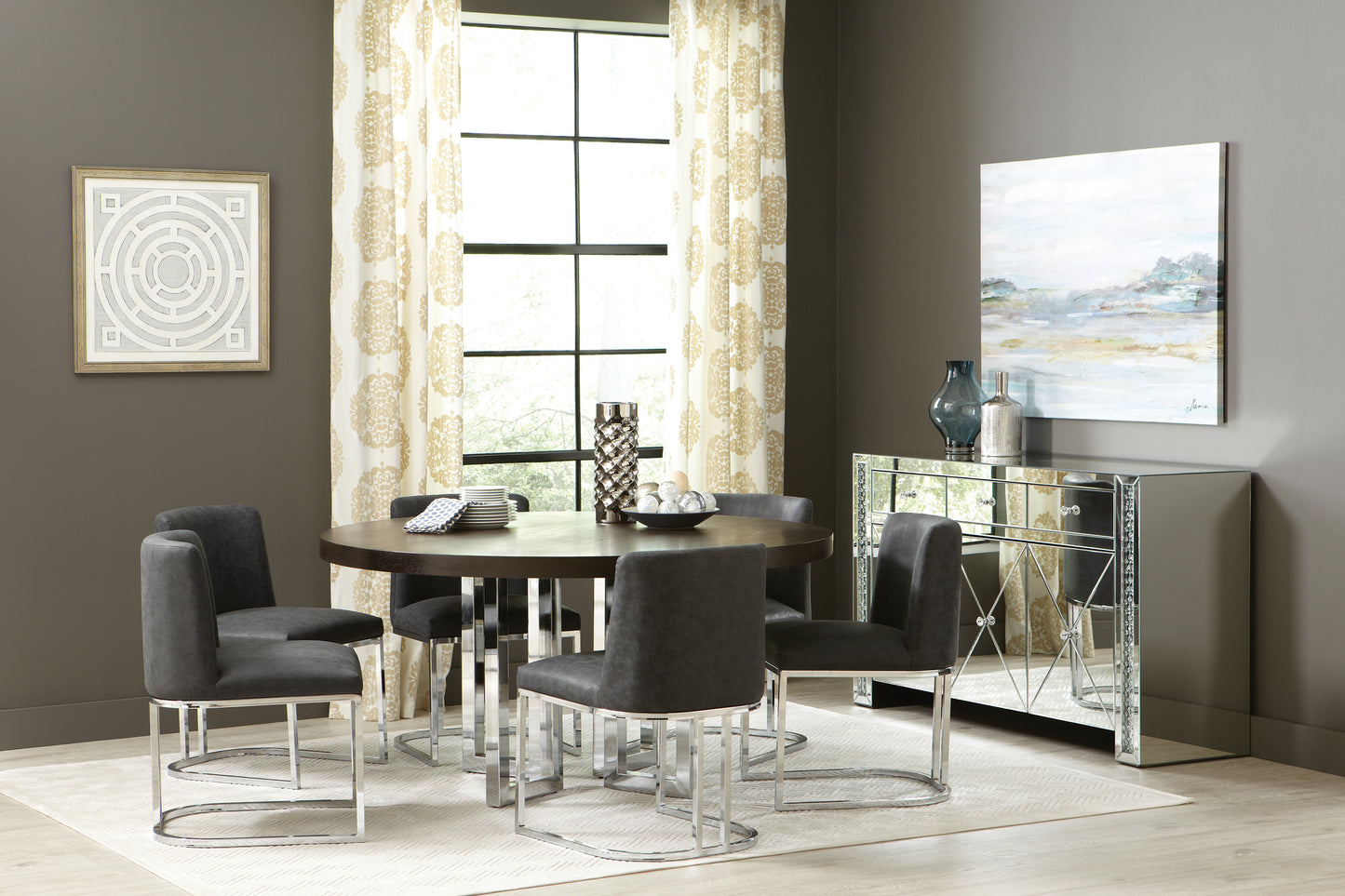 Contemporary Design Fueyes Round Dining Table Graphite And Chrome
