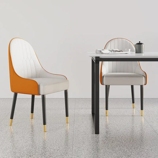 Modern PU leather (2-piece set) white and orange dining chairs with metal legs