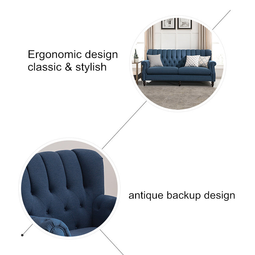 3-Pieces  Modern Style Sofa Set, Indigo Linen