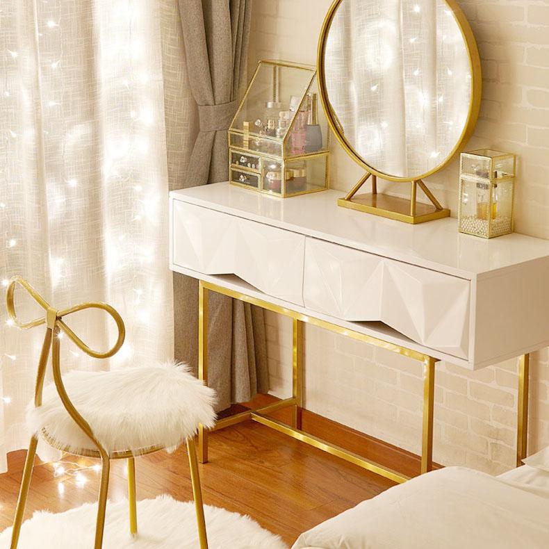 Modern Vanity Set with Mirror, Gold & White Dresser Table Set and Butterfly Chair