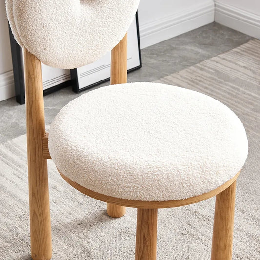 Japandi White Boucle Dining Chair Side Chair Natural Wood Legs