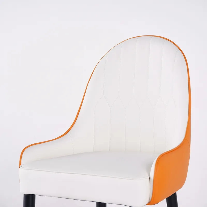 Modern PU Leather (Set of 2) Dining Chairs in White & Orange with Metal Legs