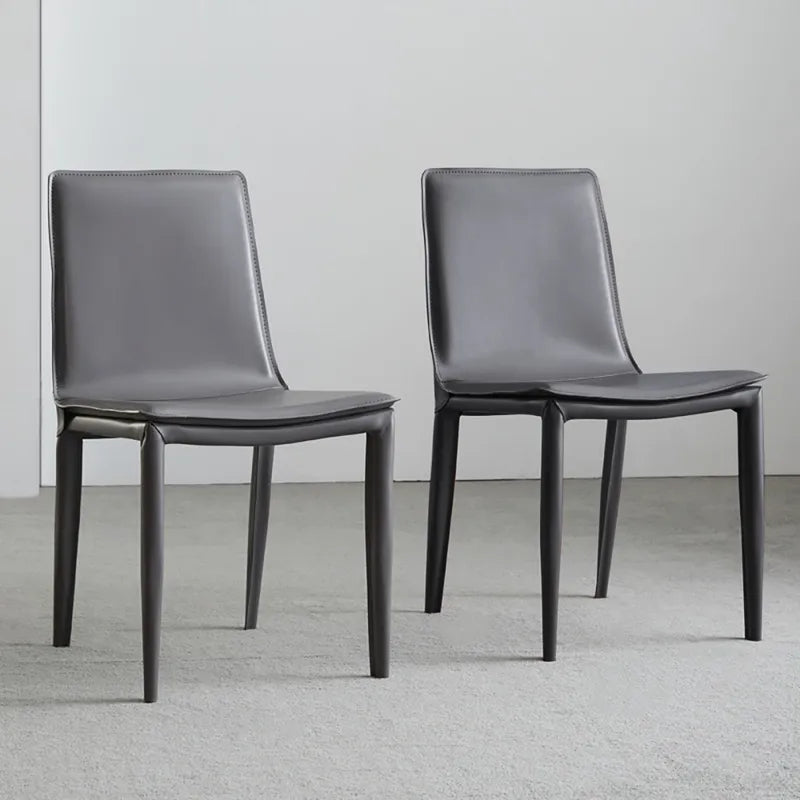 Gray Saddle Leather Upholstered High Back Dining Chair (Set of 2)