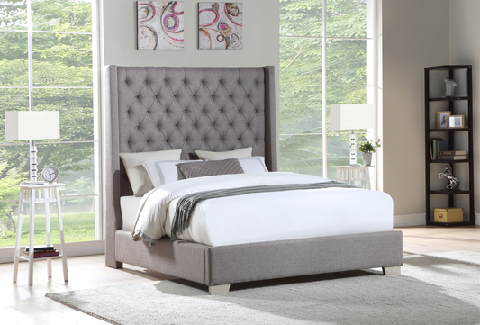 Grey Chloe Upholstered Platform Bed