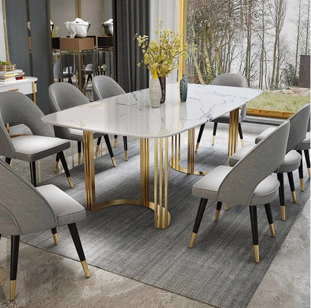 Contemporary   Marble Dining Table Gold Dining Table Rectangular Stainless Steel Dining Table