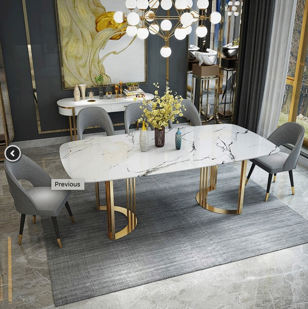 Contemporary   Marble Dining Table Gold Dining Table Rectangular Stainless Steel Dining Table