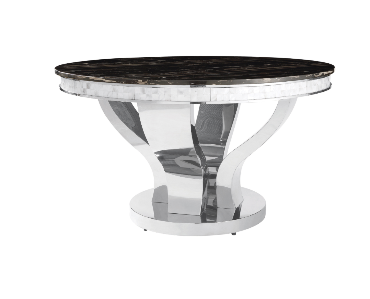 Contemporary Design  Anchorage Round Dining Table Chrome And Black 5 PIECES A SET