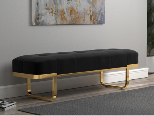 Tufted Upholstered Bench Off White+Chrome /Gold+Black