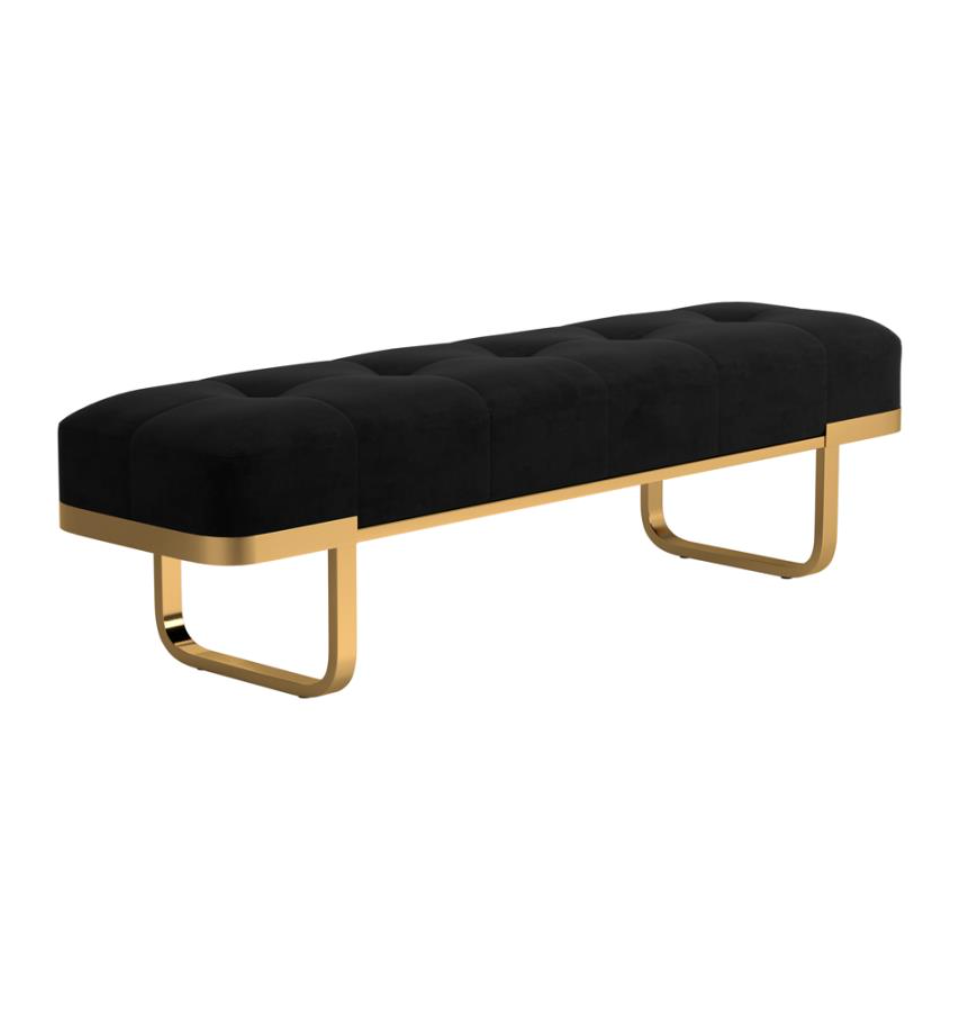 Tufted Upholstered Bench Off White+Chrome /Gold+Black