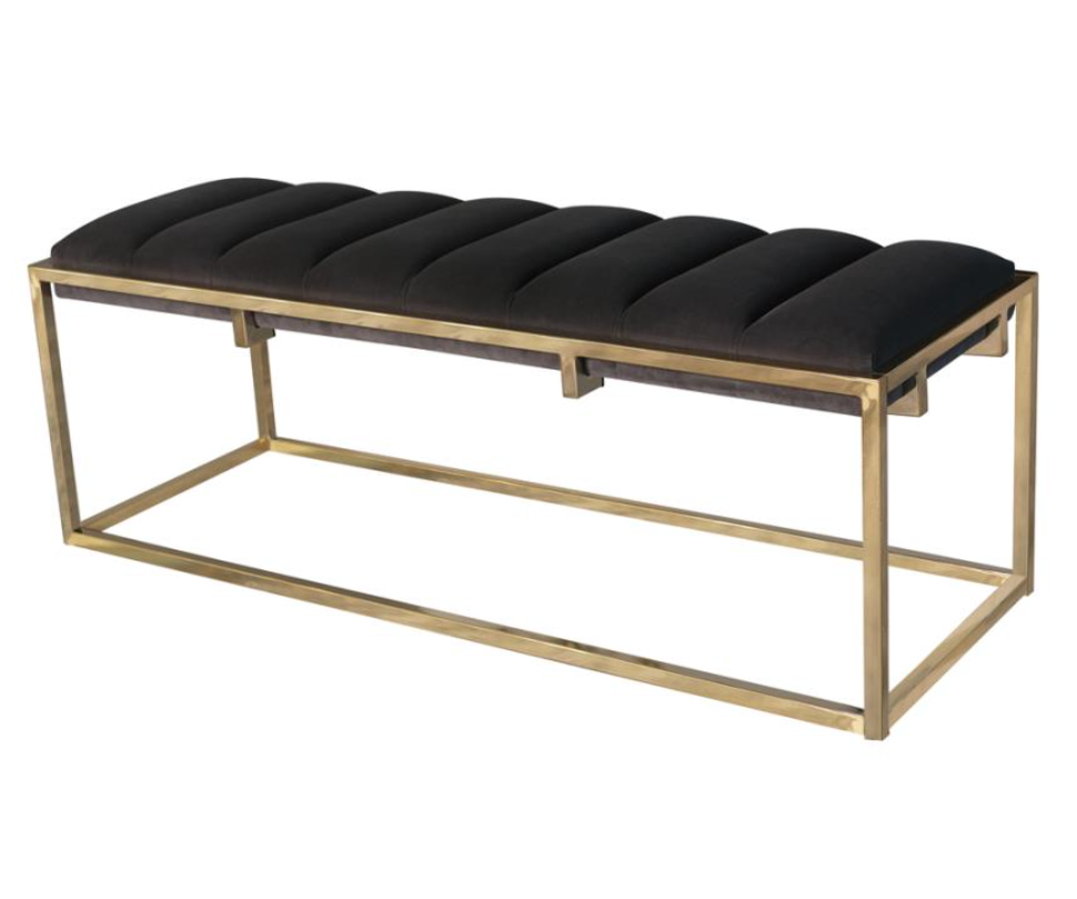 Contemporary Design Channel Tufted Cushion Bench Dark Grey And Stainless steel Gold