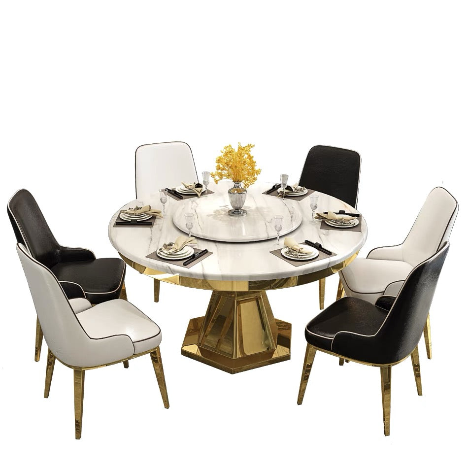 Contemporary design dining table faux marble with gold stainless steel base