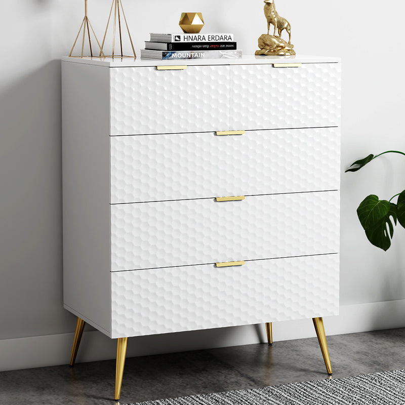 Modern 5-Drawer Side Cabinet with Honeycomb Design, Golden Pulls and Foots