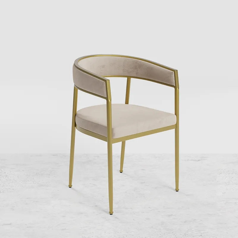 Modern Velvet Upholstered Dining Chair with Gold Metal Leg in Beige