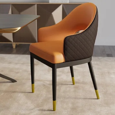 Modern Orange PU Leather Tufted Dining Chair (Set of 2) with Hollow Back & Arms