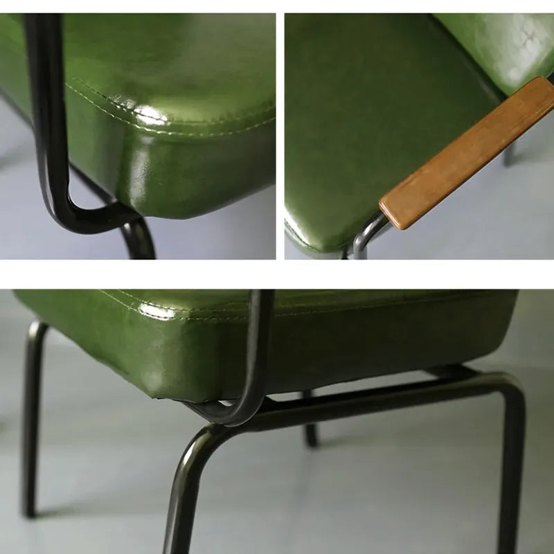 Modern Green Faux Leather Dining Chair With Arm Set of 2 Metal in Black