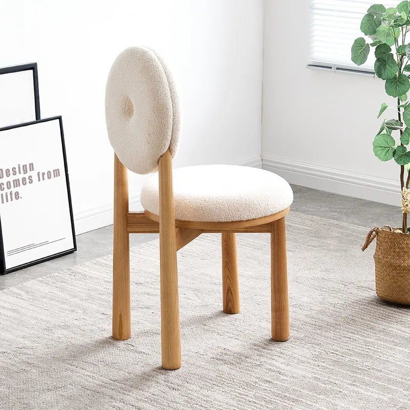 Japandi White Boucle Dining Chair Side Chair Natural Wood Legs