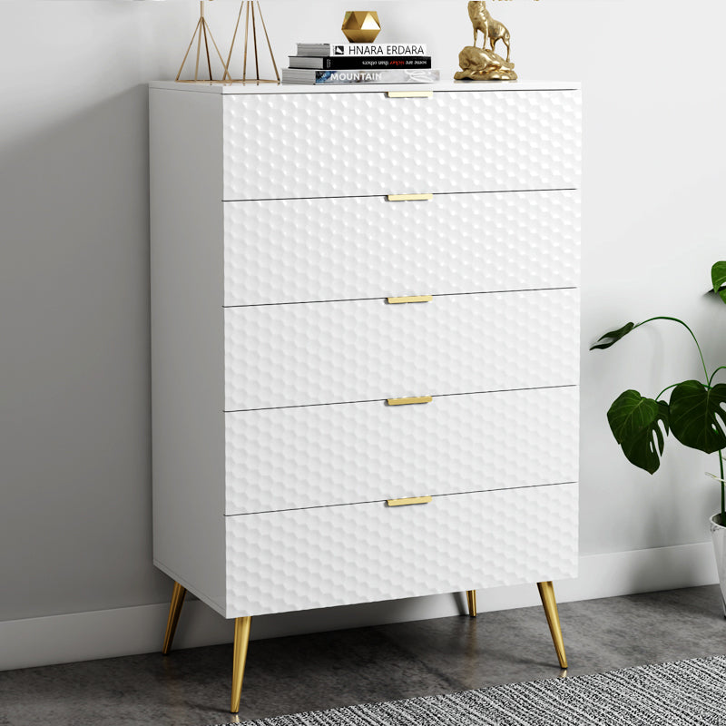 Modern 5-Drawer Side Cabinet with Honeycomb Design, Golden Pulls and Foots