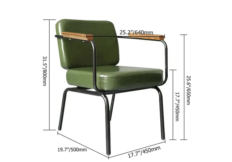 Modern Green Faux Leather Dining Chair With Arm Set of 2 Metal in Black