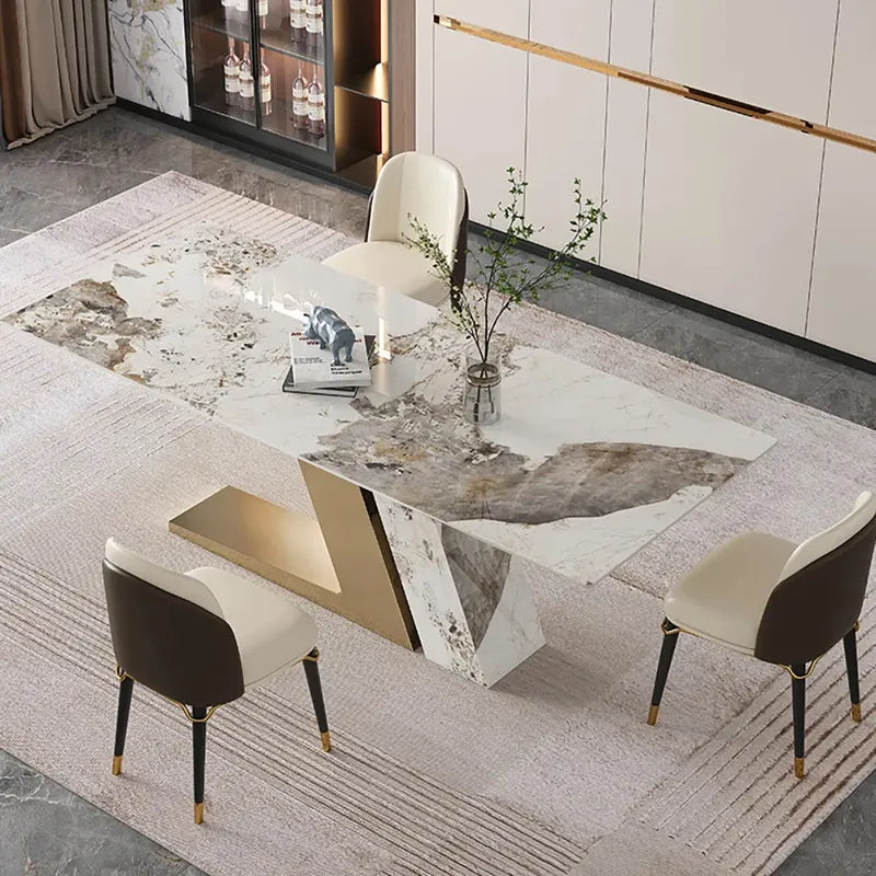 Luxotic 70.9 "rectangular modern stone table, suitable for 6 stainless steel