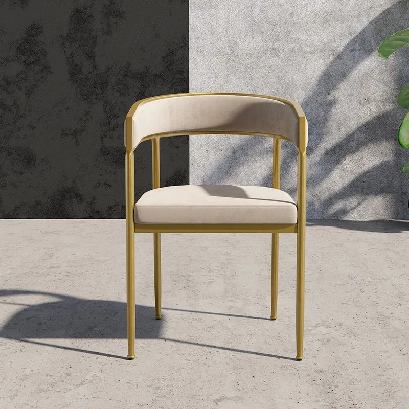 Modern Velvet Upholstered Dining Chair with Gold Metal Leg in Beige