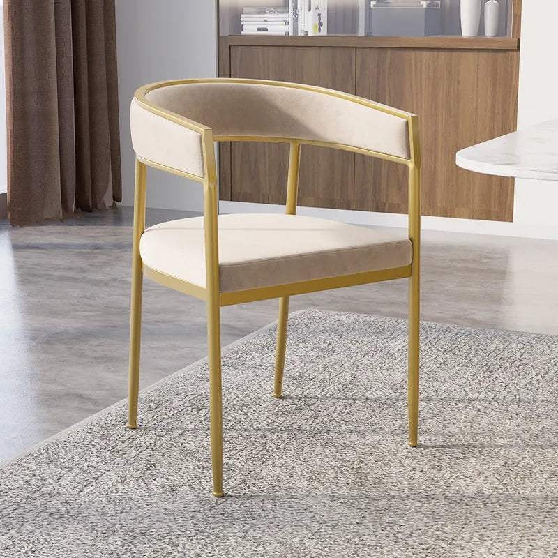 Modern Velvet Upholstered Dining Chair with Gold Metal Leg in Beige