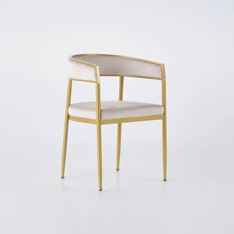 Modern Velvet Upholstered Dining Chair with Gold Metal Leg in Beige